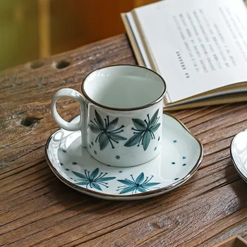 180ml וינטג ' פרח קרמיקה כוס קפה הצלחת השילוב ספל בסגנון יפני תה של אחר הצהריים כוס מים כוס, צלחת מעופפת סטים